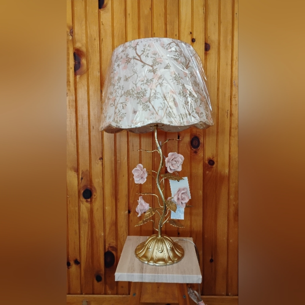 Elegant Pink and Gold Floral Accent Decor Table Lamp